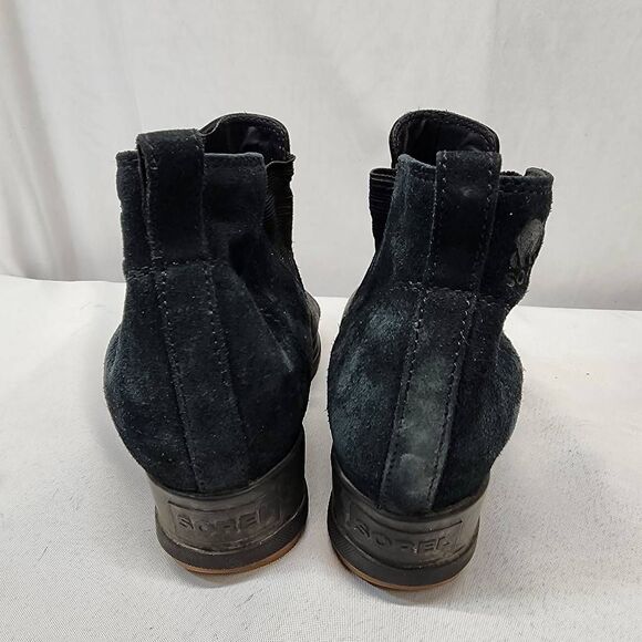 Sorel Women's 7.5 Evie Pull-On Bootie Waterproof Black Suede Leather Wedge Ankle - Picture 3 of 10